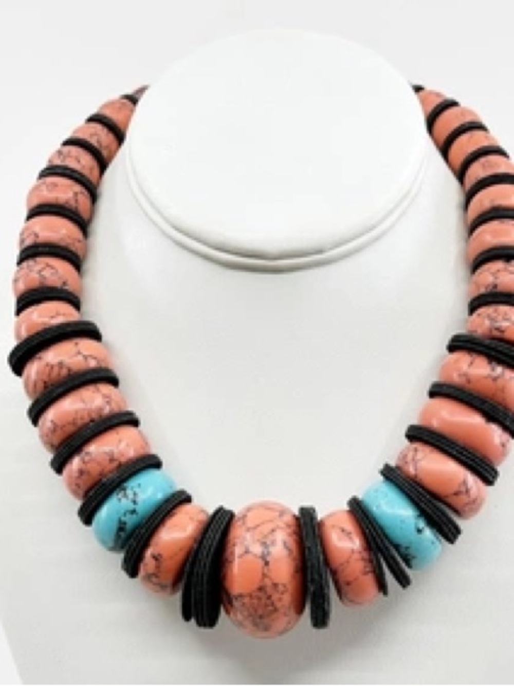 Peach & Turquoise Bead Statement Necklace - Unbranded